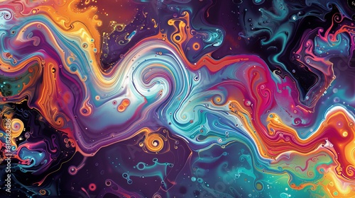 Colorful abstract fluid art with vibrant swirls and patterns creating a dynamic and expressive visual composition.