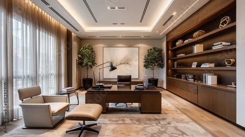Modern architect's office featuring clean lines, neutral tones, and a focus on functionality and style
