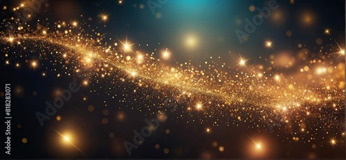 Abstract colorful background with a gold glitter and a blue background. Holographic abstract fantasy effect and magic lights.  