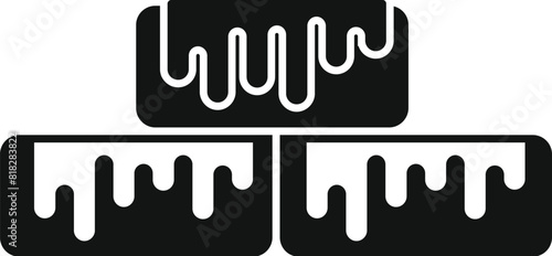 Vector illustration of black and white melting ice cube icons with liquid water drop in trendy minimalistic design, symbolizing climate change and environmental conservation