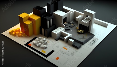 D Modeling of Business Data Analysis A Sleek Corporate Space Visualizing Strategic Financial Trends