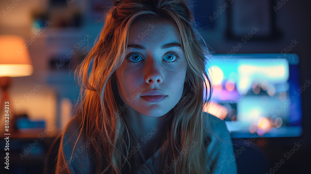 Focused Young Businesswoman Reviewing Documents at Night Focused Young Businesswoman Reviewing Documents at Night