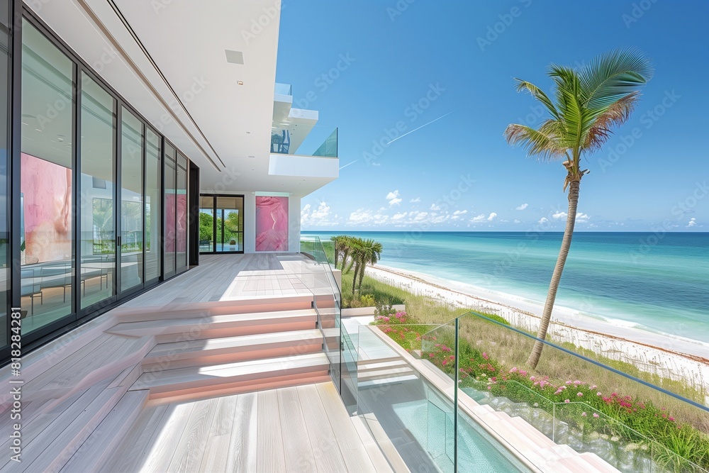 Refined Beachfront Property with Floating Stairs and Rose Pink Art Gallery Overlooking the Peaceful Ocean