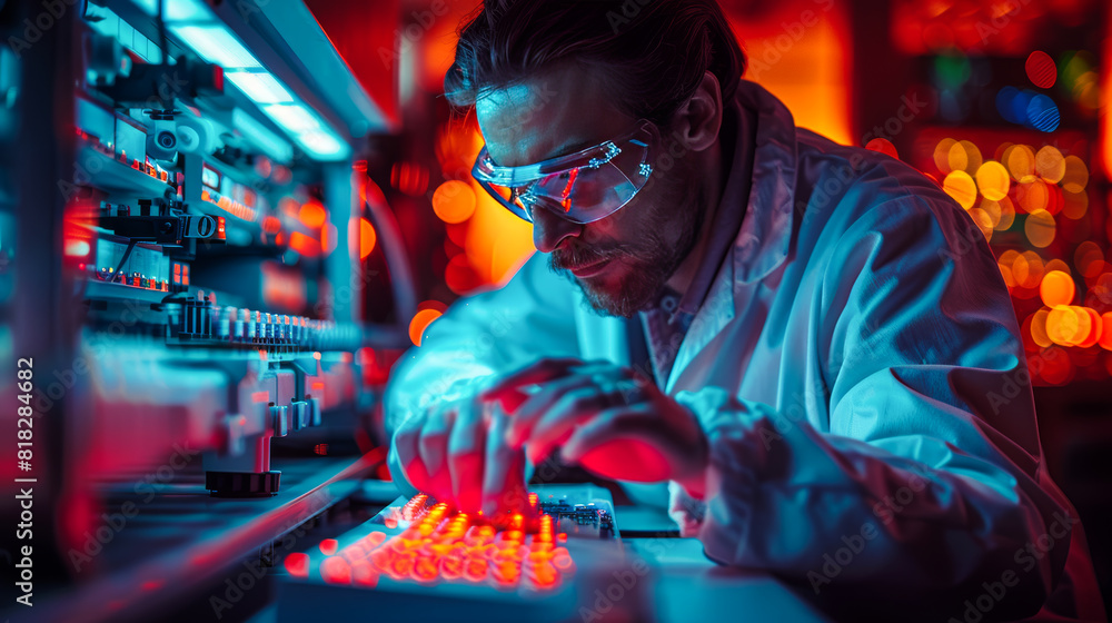 Obraz premium Man with Glasses Working on Computer