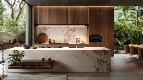 Modern kitchen with a clean  minimalist design  featuring quartz countertops and an integrated cooktop