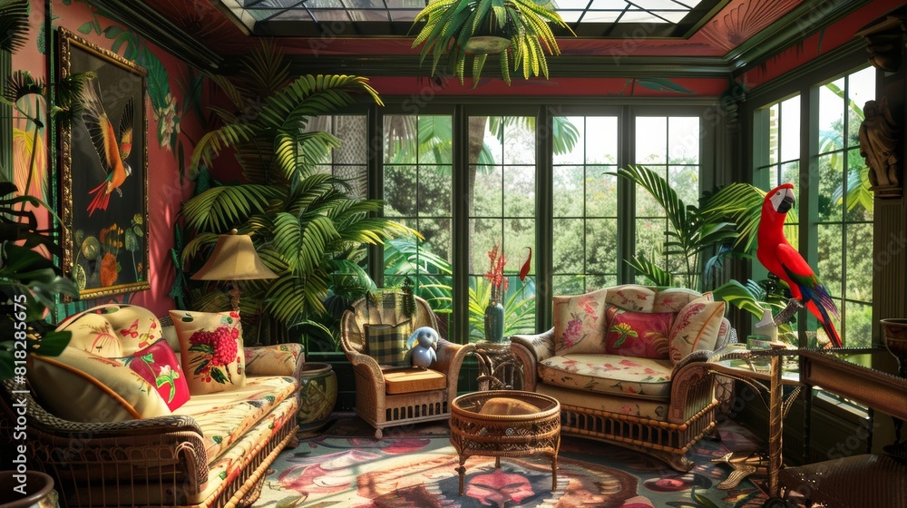 View of Tropical Bird Aviary in Sunroom with Exotic Plants - Lively Botanical ...