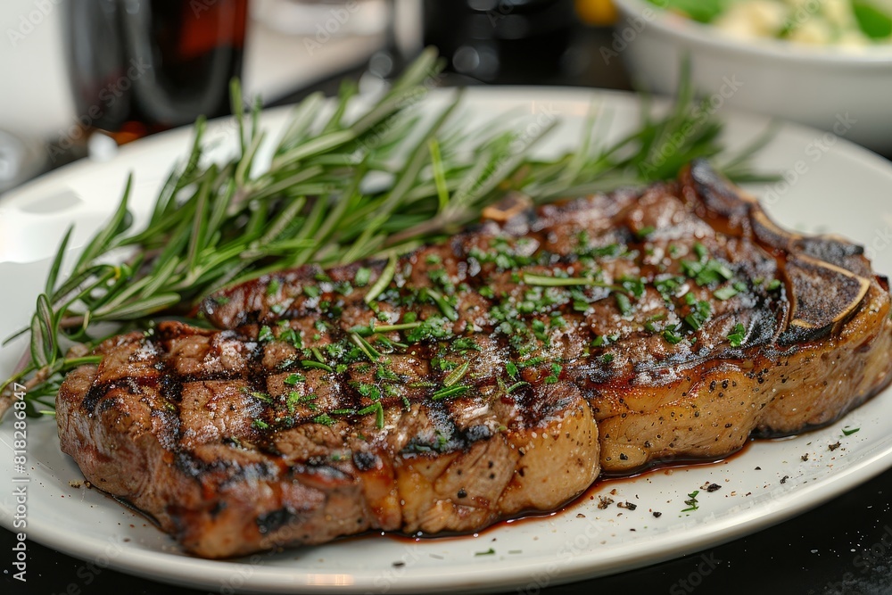 Bistecca alla Fiorentina: A large, perfectly grilled T-bone steak, with a charred exterior and juicy interior. Bistecca alla Fiorentina: A large, perfectly grilled T-bone steak, with a charred exterior and juicy interior.