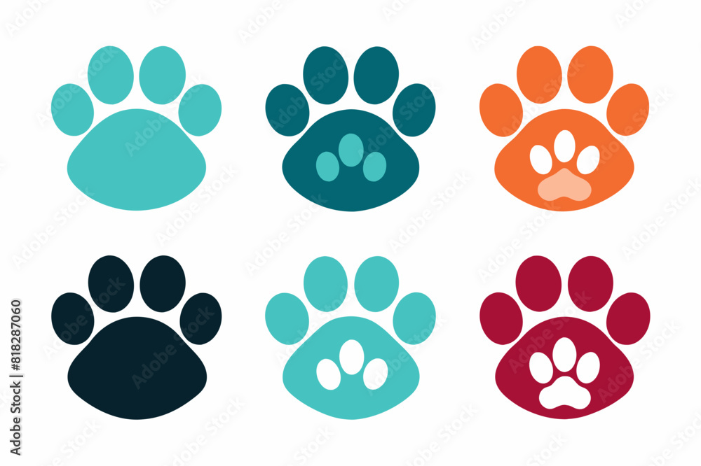 Fototapeta premium Set of Cat paw vector silhouette 