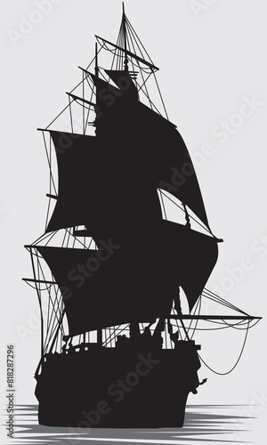 silhouette of a sailboat on a gray background, vector illustration, for the design of prints, cards, posters and views in vintage marina style