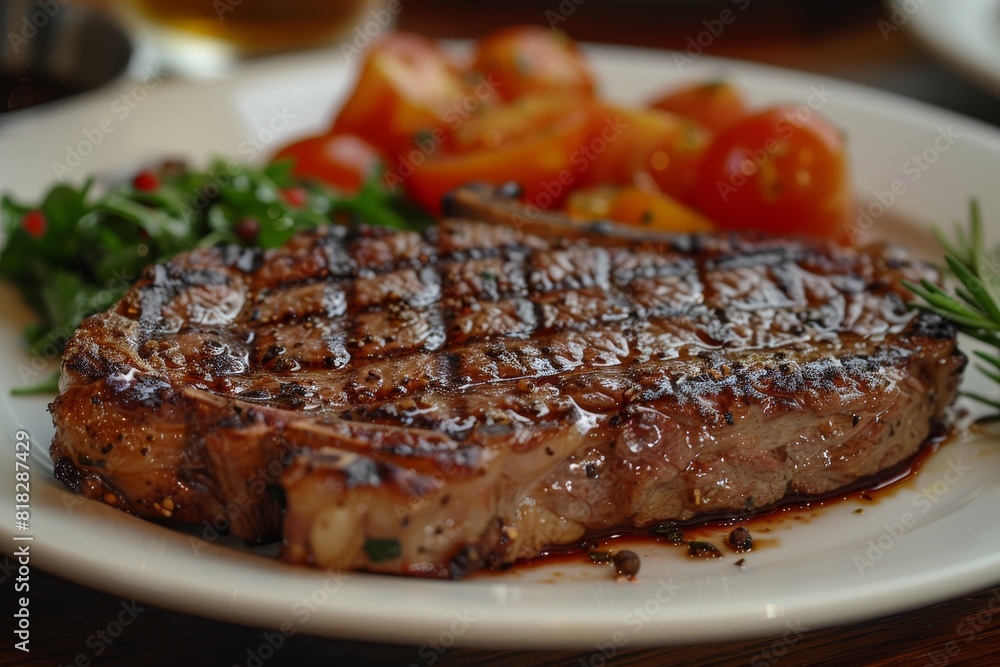 Bistecca alla Fiorentina: A large, perfectly grilled T-bone steak, with a charred exterior and juicy interior. Bistecca alla Fiorentina: A large, perfectly grilled T-bone steak, with a charred exterior and juicy interior.