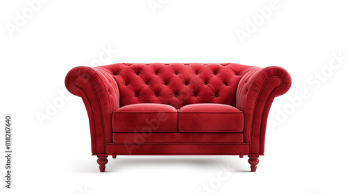 Red vintage sofa isolated on a transparent background