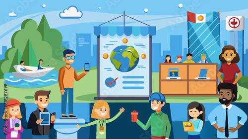 Diverse People Enjoying a Global Sustainability Expo Outdoors. World Drowning Prevention Day