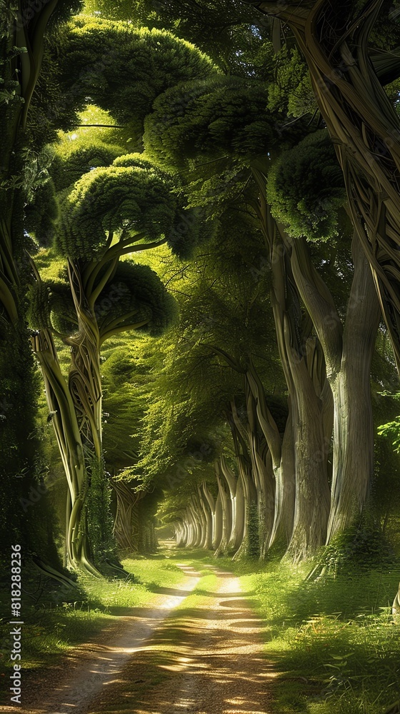 Fototapeta premium A long and winding path leads through a dense forest