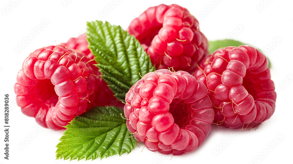 Ripe red raspberry with leaf isolated on a transparent background Ripe red raspberry with leaf isolated on a transparent background
