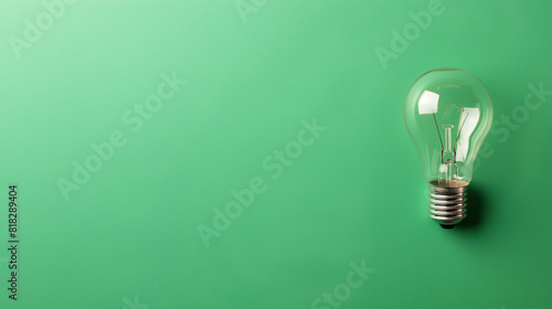 Um conceito mínimo com uma lâmpada sobre um fundo verde, oferecendo espaço de cópia para uso criativo photo