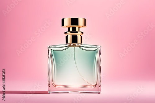 It imitates a minimal and elegant non-label perfume bottle against a pastel-toned background., ai generative