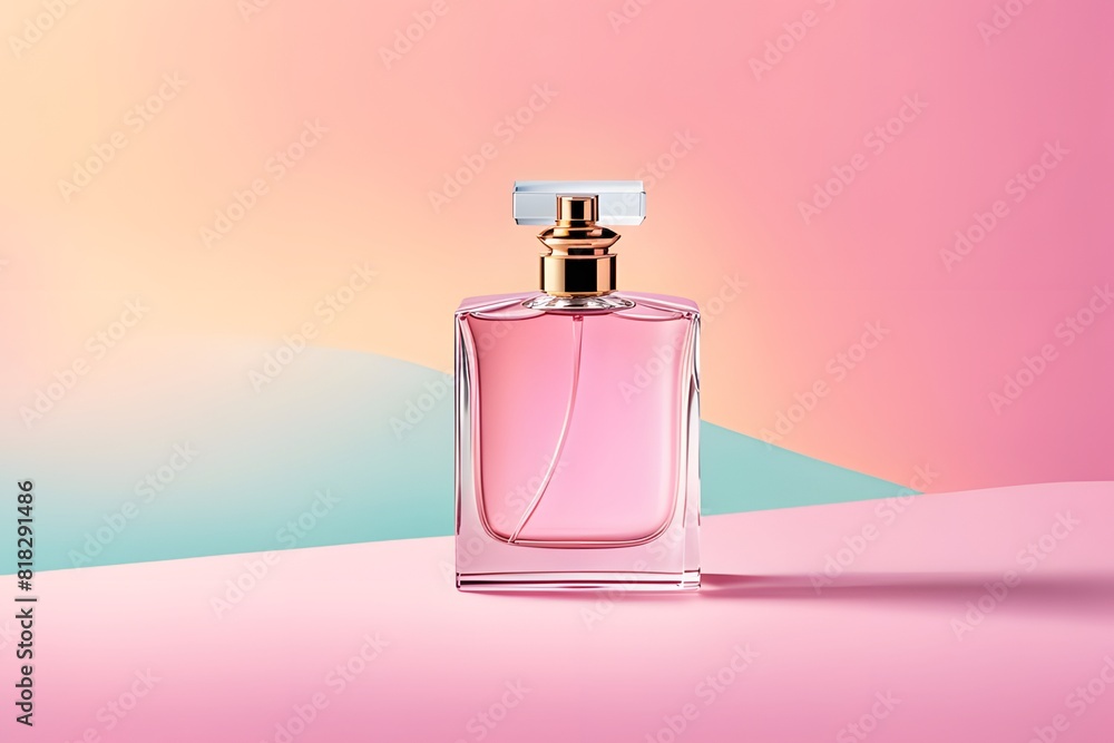 It imitates a minimal and elegant non-label perfume bottle against a pastel-toned background., ai generative It imitates a minimal and elegant non-label perfume bottle against a pastel-toned background., ai generative