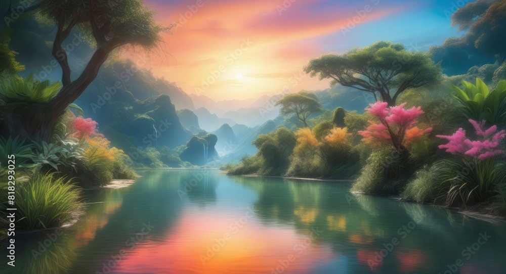 Beautiful sunset, superb view and lake colorful autumn leaves
Beautiful sunset, superb view and lake colorful autumn leaves
