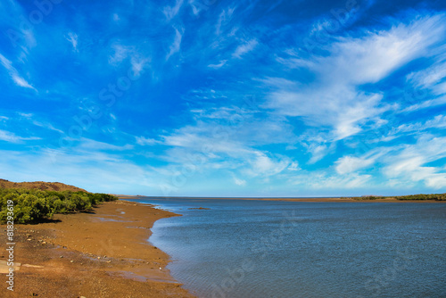 The mangrove-lined mouth of the Harding River  near Cossack in the remote Pilbara region of Western Australia 