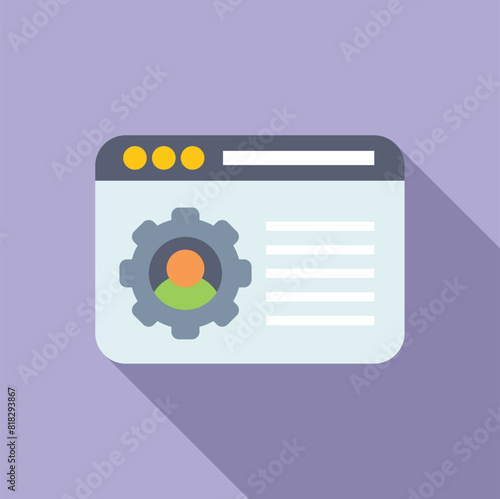 Flat design illustration of a stylized web browser interface icon with cogwheel settings