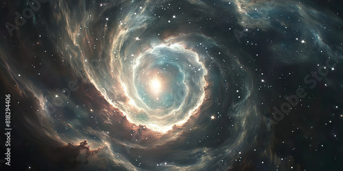 A swirling nebula, its gassous arms and tentacles stretching into the void, obscuring all but the brightest stars photo