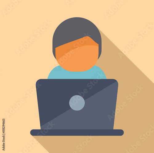 Flat design of a person in a medical mask working on a laptop, illustrating remote work