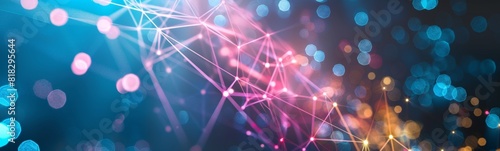 Brightly colored lights are shining brightly against a dark background, communication network
