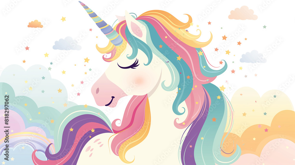 Unicorn Cartoon Cute Rainbow isolated on a transparent background