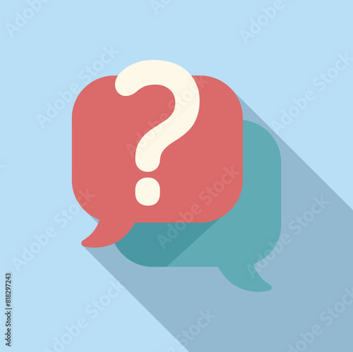 Vector illustration of a red question mark in a speech bubble on a blue background with shadow