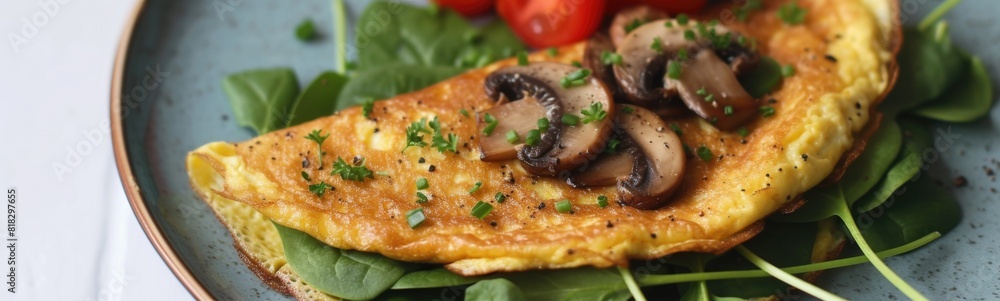 Plate of food with mushrooms and spinach on it Plate of food with mushrooms and spinach on it