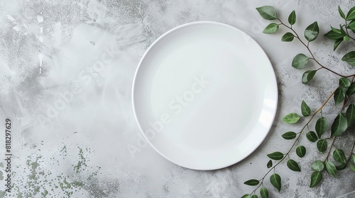 White ceramic plate on a clean table  neutral background  perfect for custom designs or logos.