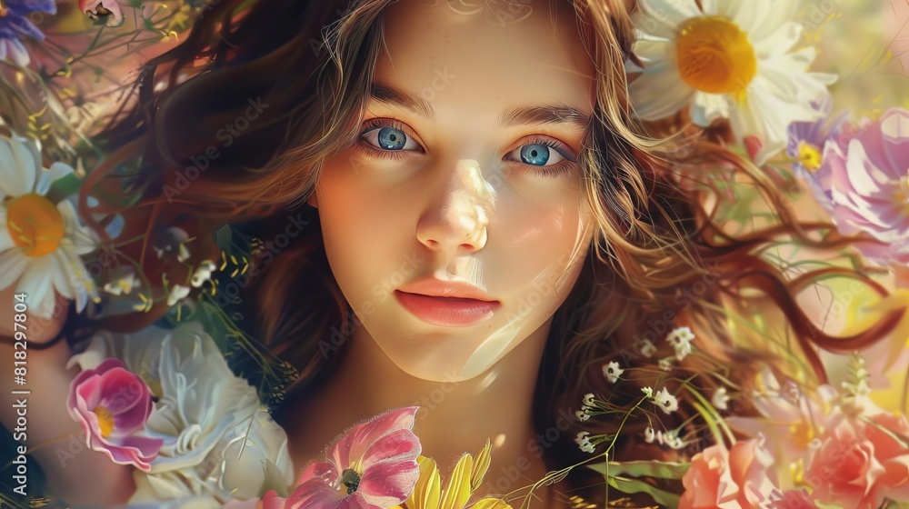 portrait of beautiful woman with flowers elegant oil painting style artistic rendition portrait of beautiful woman with flowers elegant oil painting style artistic rendition