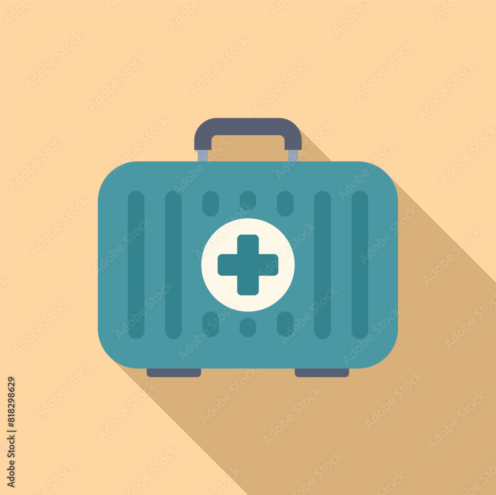 Flat design vector illustration of a blue first aid kit suitcase with a white cross Flat design vector illustration of a blue first aid kit suitcase with a white cross