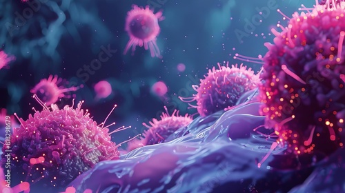 medical illustration of pink cancer cells being eliminated scientific concept art