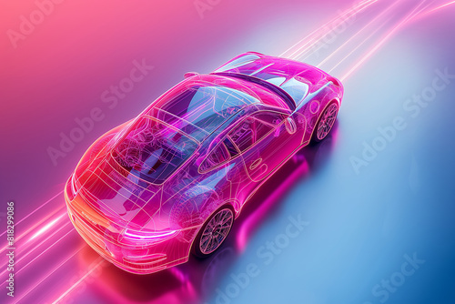 Futuristic pink sports car on speedway photo