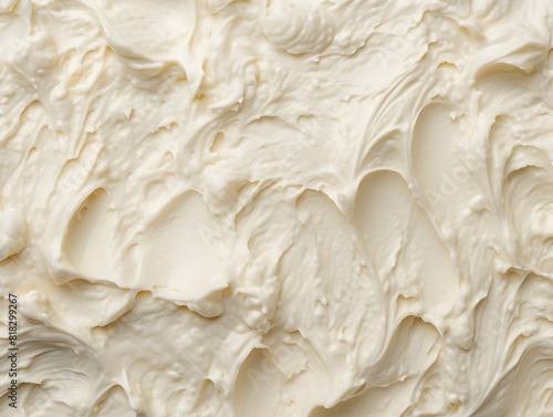 Vanilla creamy textured ice cream background, top view 
