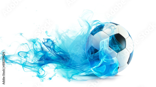 A vibrant Soccer Ball with Blue Flames isolated on a transparent background