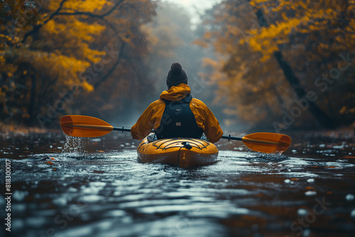 Kayaker surrounded by autumn forest © gearstd