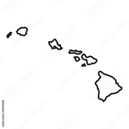White solid outline of the state of Hawaii