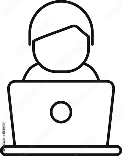 Black line icon of a person with a laptop, depicting remote work or online education