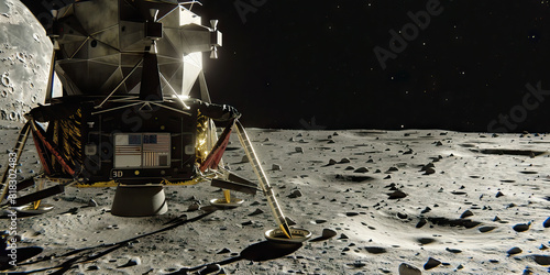A lunar lander sits on the moon's surface, its descent engine ready for the next journey photo