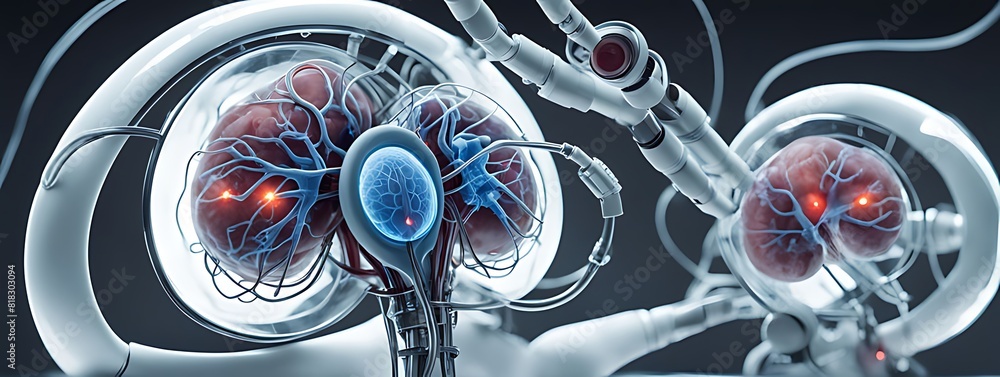 futuristic medical research or kidney health care with diagnosis and ...