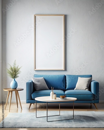 Modern living room interior with blank frame © tnihousestudio