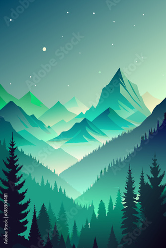 Majestic Mountain Landscape at Night with Starry Sky