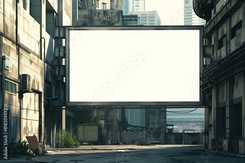Industrial urban setting with a stark blank billboard in view