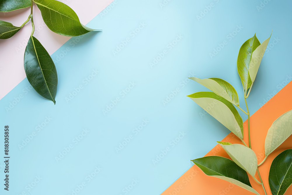 Green plant with leaves on blue background. Suitable for nature, ecofriendly, and garden design concepts in graphic design projects.
