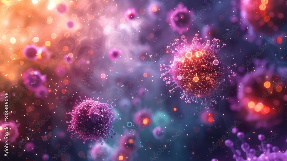 Microscopic view of virus particles Microscopic view of virus particles