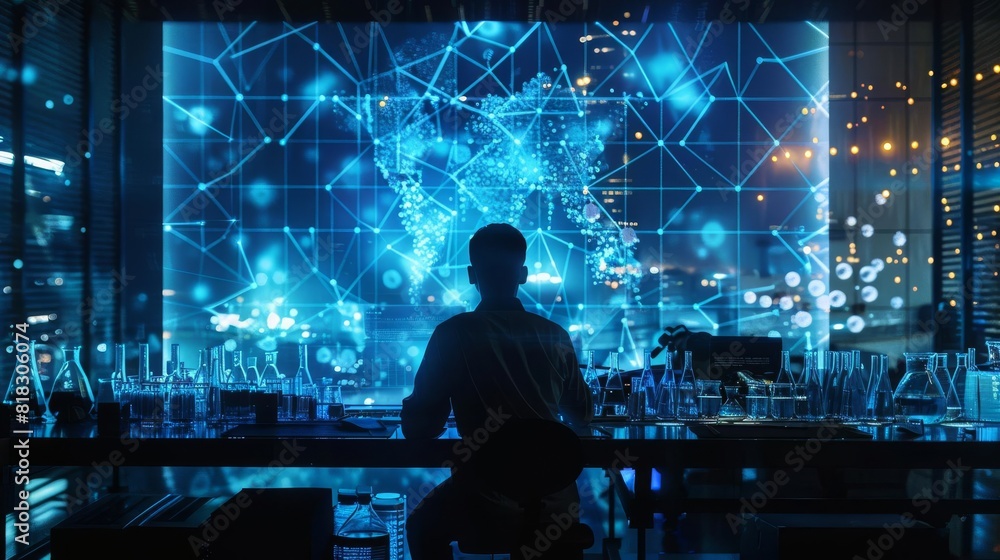 Fototapeta premium Researcher analyzing molecular structures, futuristic lab
