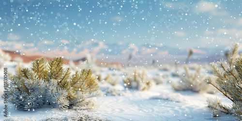 A snowstorm blankets a desert, transforming the arid landscape into a winter wonderland photo