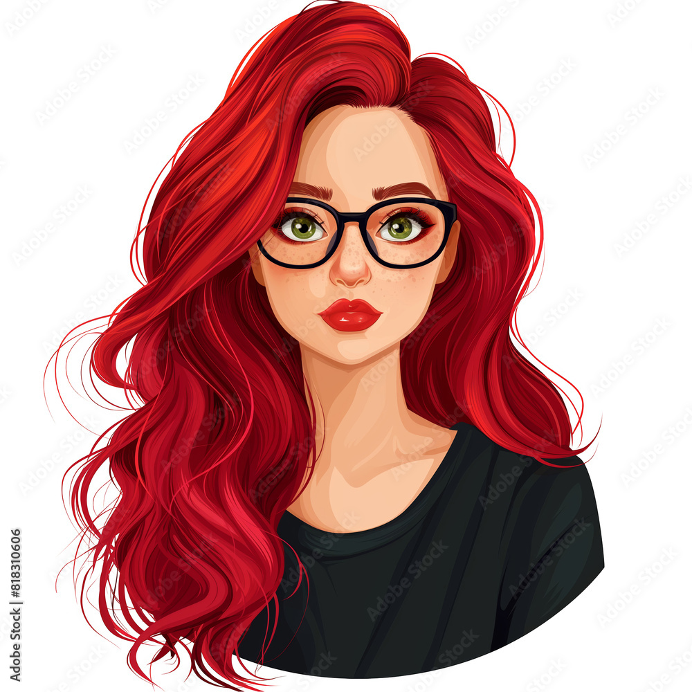 girl with red hair wearing glasses . Clipart PNG image . Transparent background . Cartoon vector style girl with red hair wearing glasses . Clipart PNG image . Transparent background . Cartoon vector style